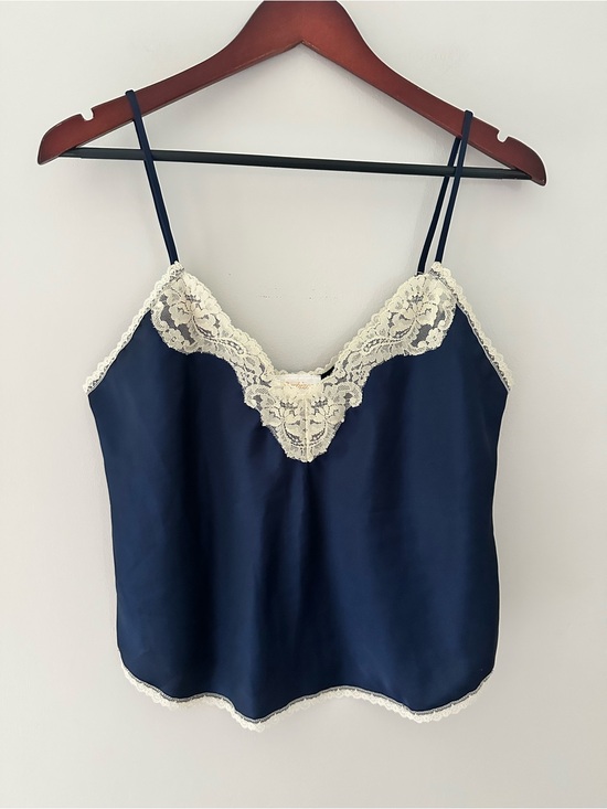 barbizon Other - Barbizon Navy Satin Lace Trim Cami Top
